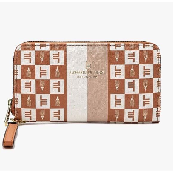 London Fog Handbags - London Fog Women’s Camel Adalia Signature Zip Around Wallet Logo Card Slots NEW